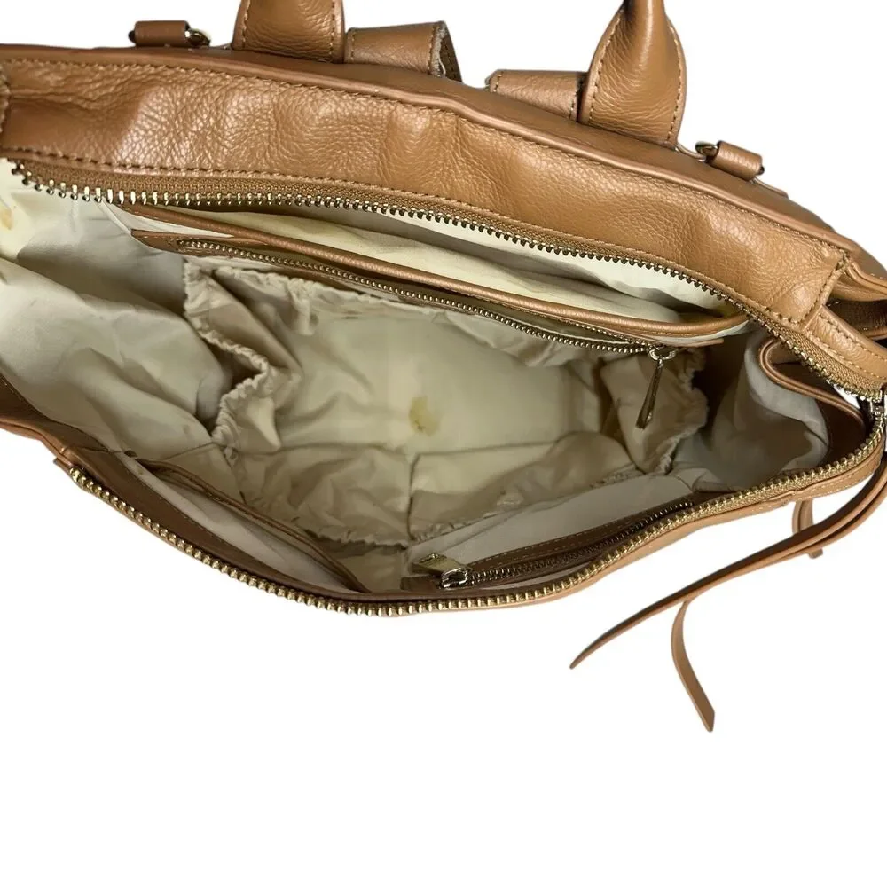 Mina Baie Harper Backpack Diaper Bag Brown Cognac Leather $319 MSRP